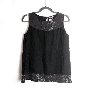 NWT Italian linen black summer dress top with sequins, Small